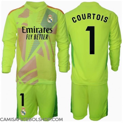 Camisa de time de futebol Real Madrid Thibaut Courtois #1 Goleiro Replicas 3º Equipamento Infantil 2024-25 Manga Comprida (+ Calças curtas)